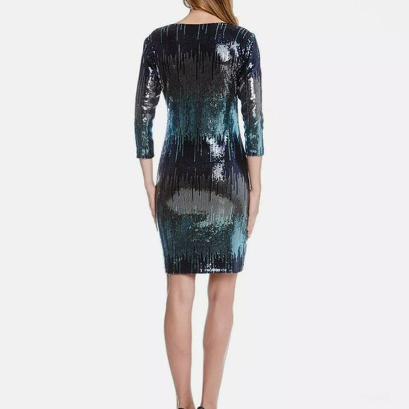 Karen Kane Blue Waterfall Sequin Sheath Dress - Picture 4 of 15